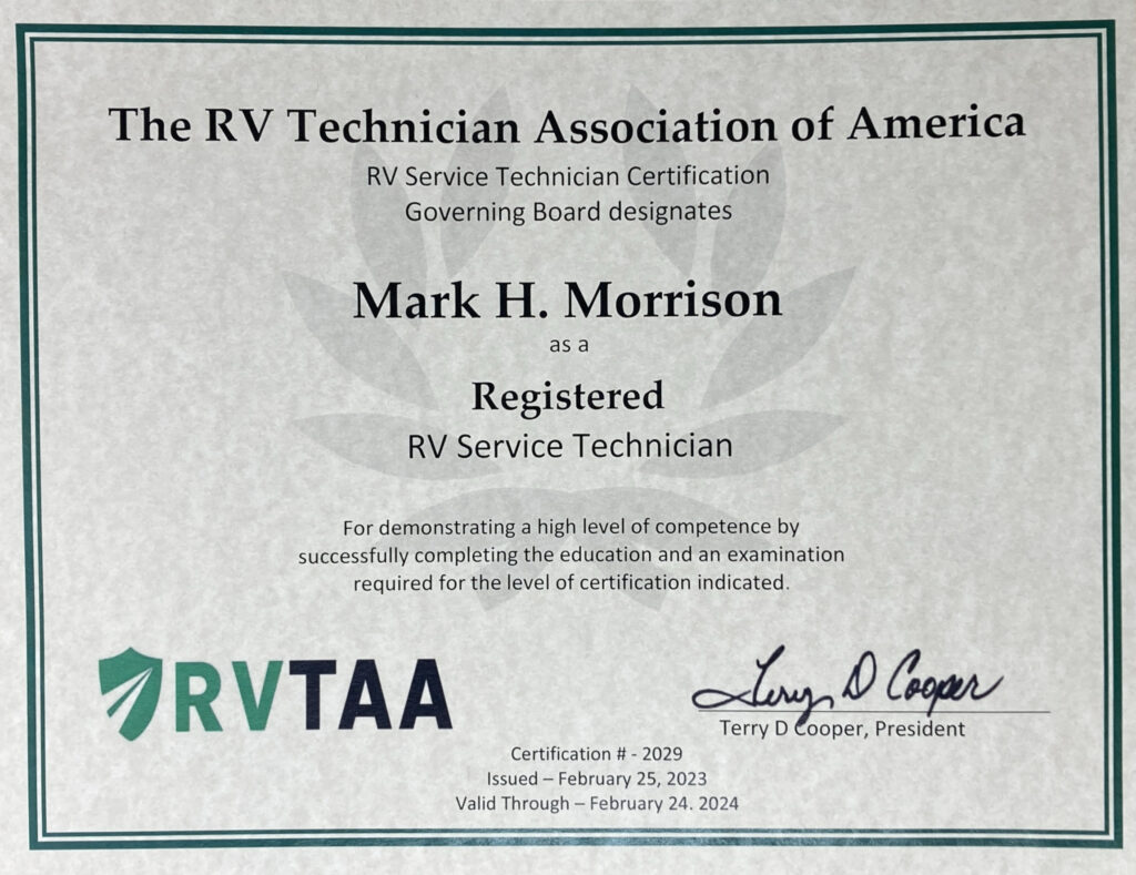 RVTAA RV Service Technical Certification